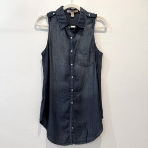 Denim Chambray Western Sleeveless Button Down Top Tunic